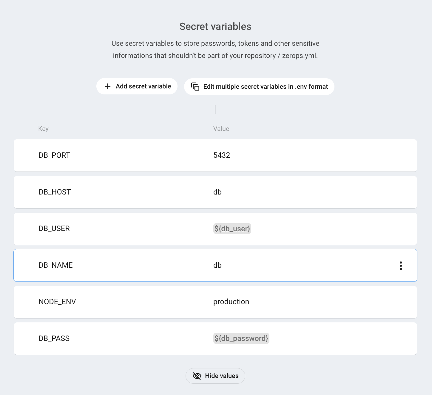 Runtime Secret Variables