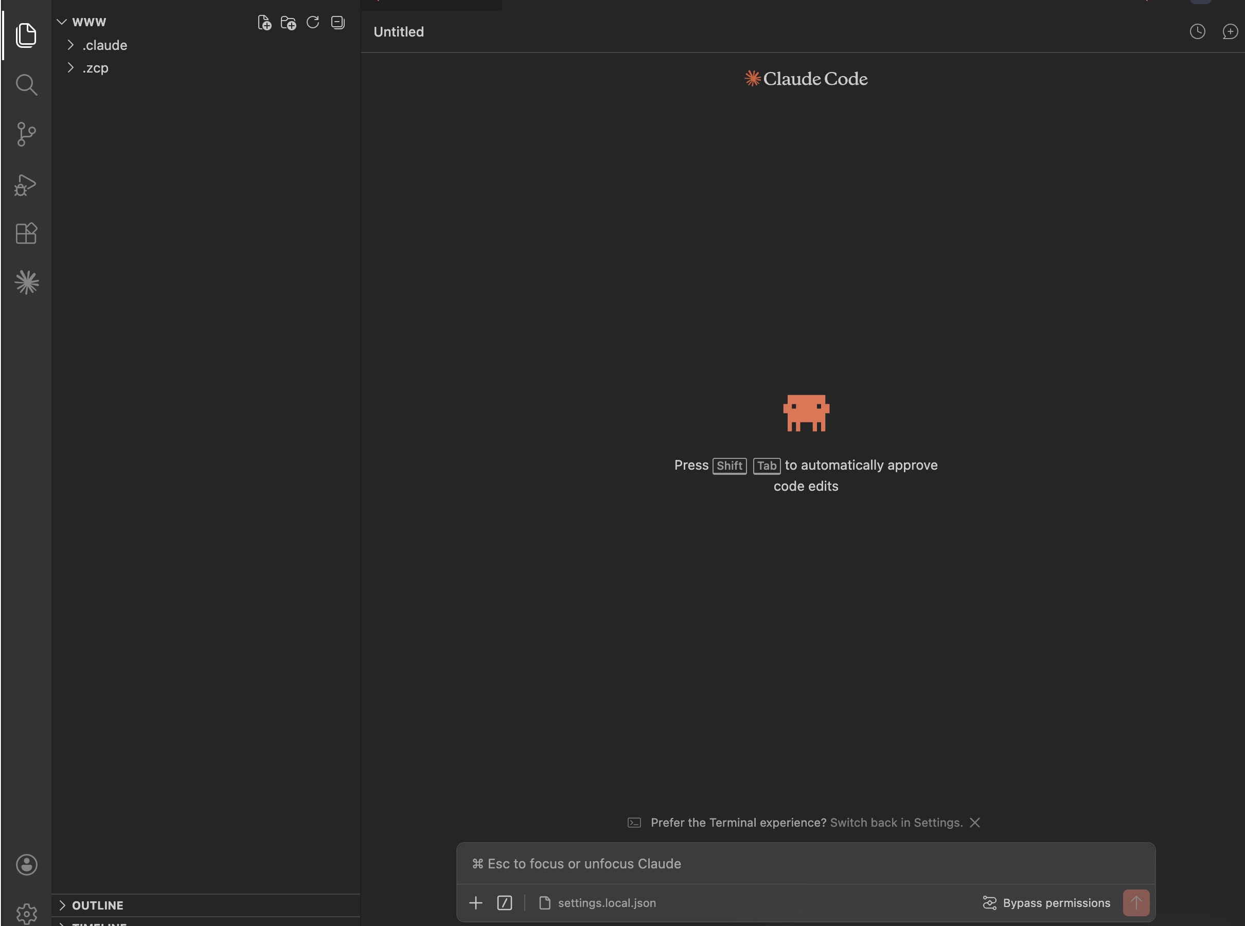 Browser VS Code workspace with the Claude Code panel open